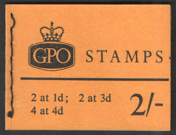 (image for) N25p July 1966 1d at right Elizabeth II 2/- Stitched Booklet. Vertical crease on front cover.